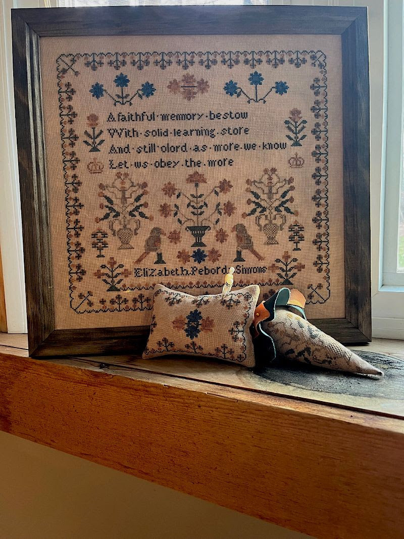 Elizabeth Pebordy Simons Sampler, Strawberry, and Pin Cushion