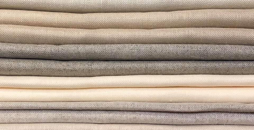 cross stitch linens in neutral colors