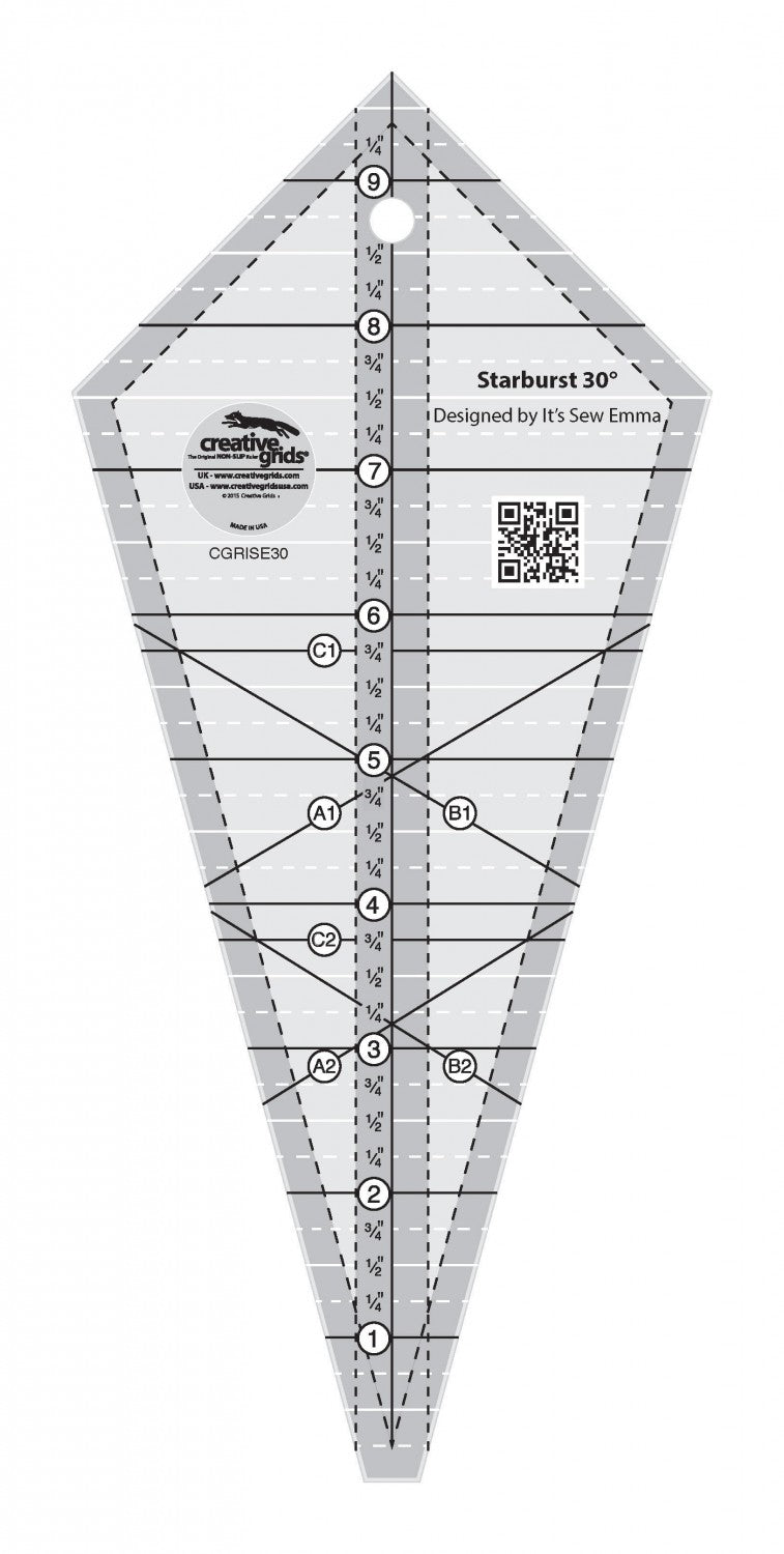 Creative Grids Starburst 30 Degree Triangle Quilt 9-1/2in Ruler