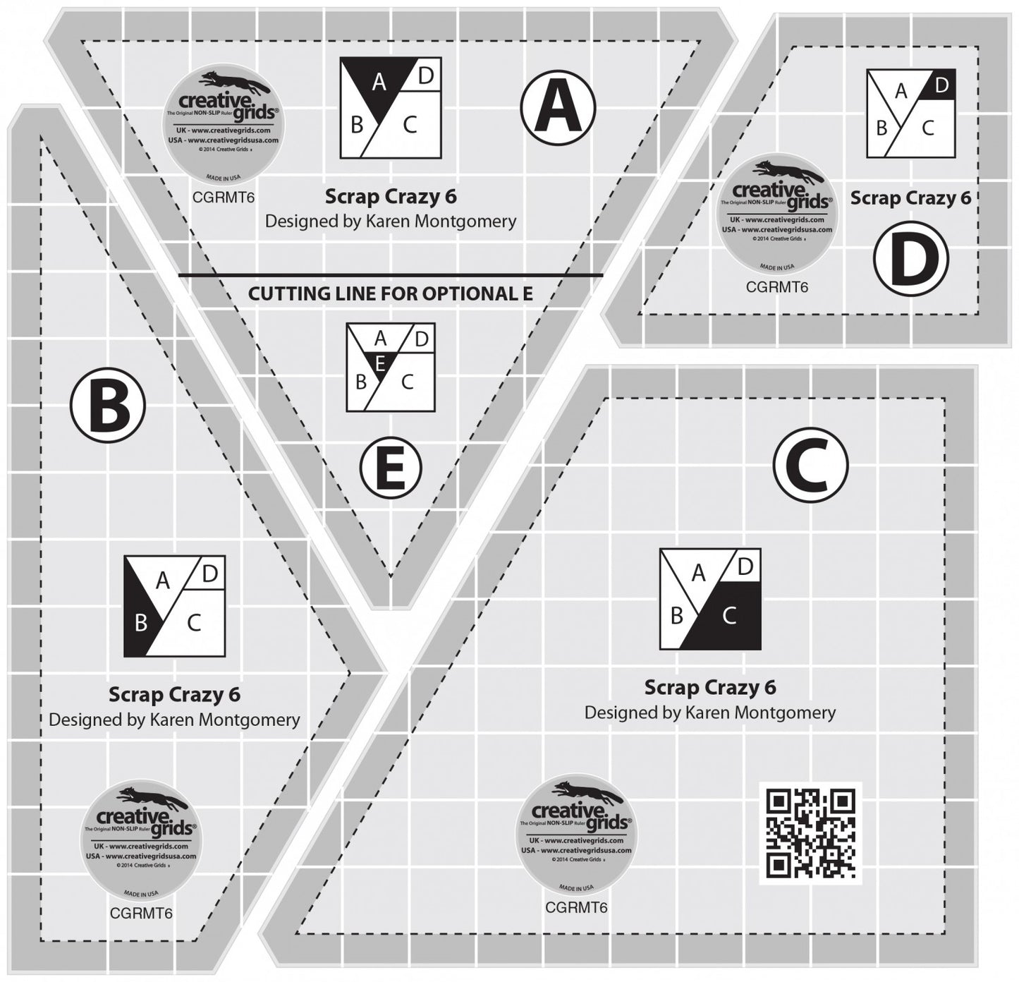 Creative Grids Scrap Crazy 6 Templates Quilt Ruler