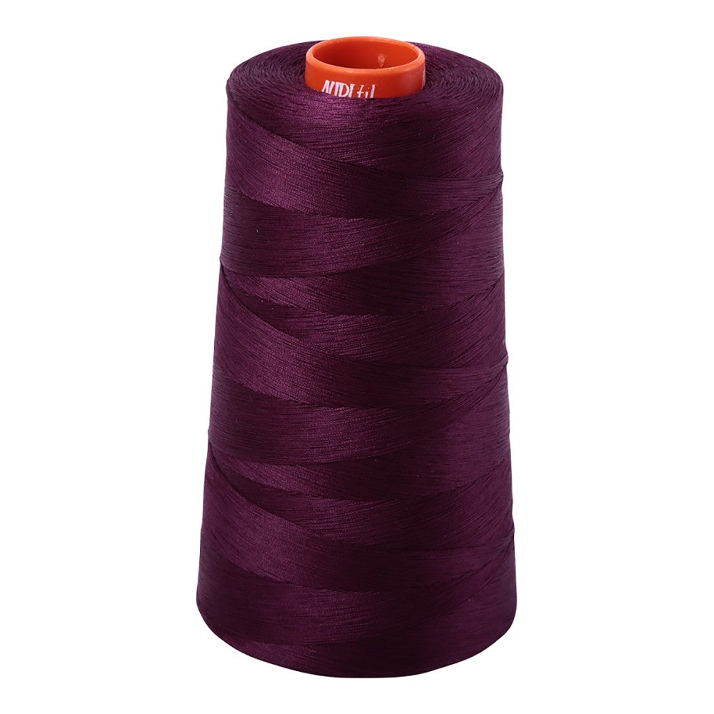 Aurifil 50wt cotton thread cone in Very Dark Eggplant 1240