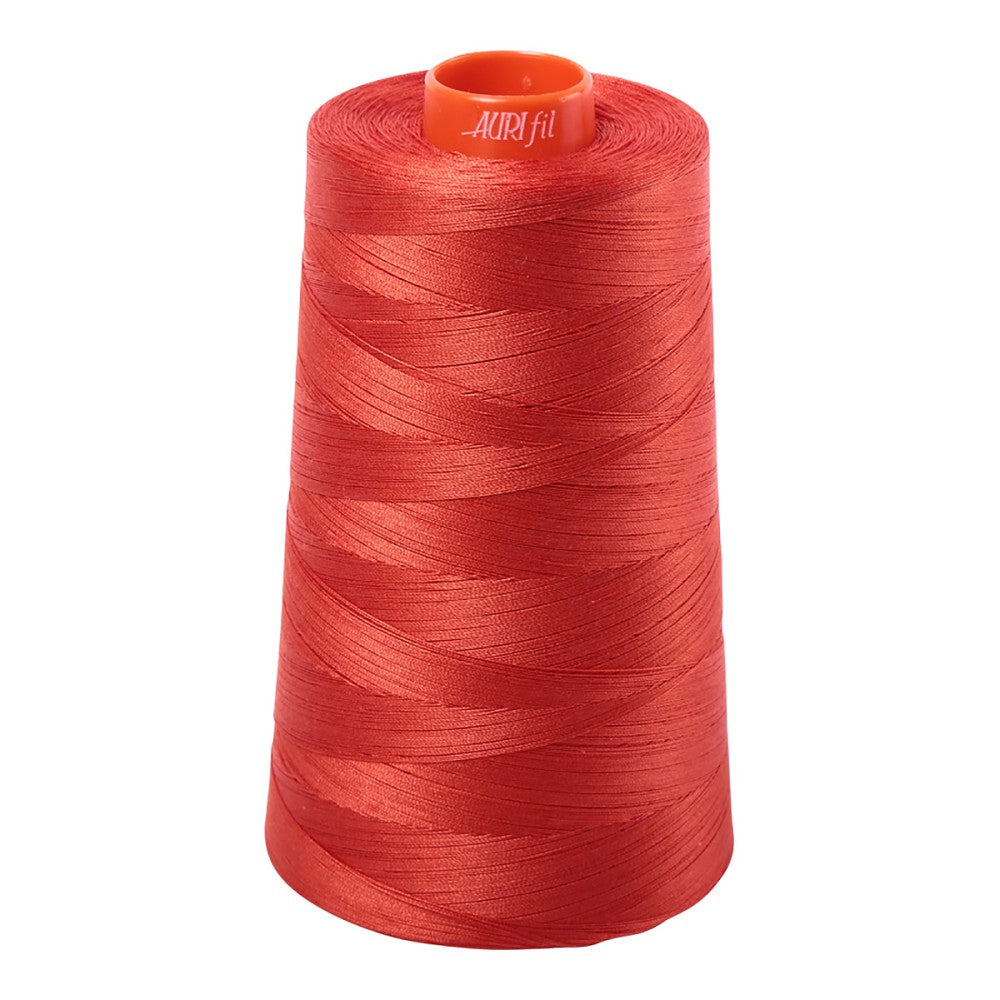 Aurifil 50wt cotton thread cone in Red Orange 2245