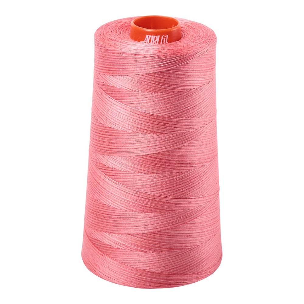 Aurifil 50wt cotton thread cone in Variegated Flamingo 4250