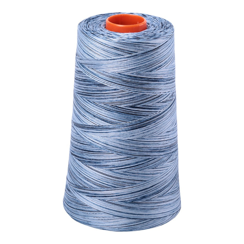 Aurifil 50wt cotton thread cone in Variegated Stonewash Blues 4669