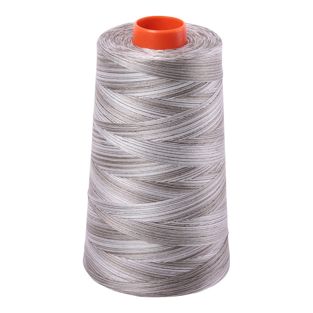 Aurifil 50wt cotton thread cone in Variegated Silver Fox 4670