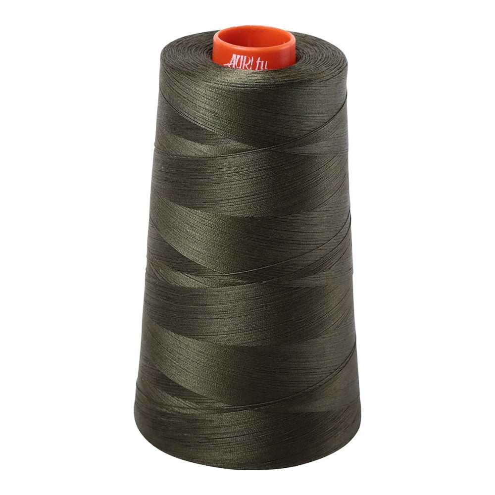 Aurifil 50wt cotton thread cone in Dark Green 5012