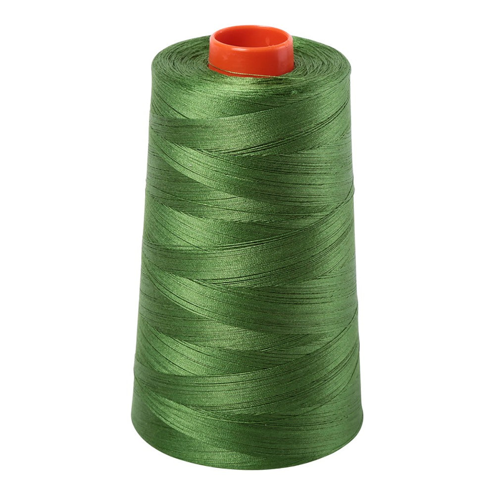 Aurifil 50wt cotton thread cone in Dark Grass Green 5018