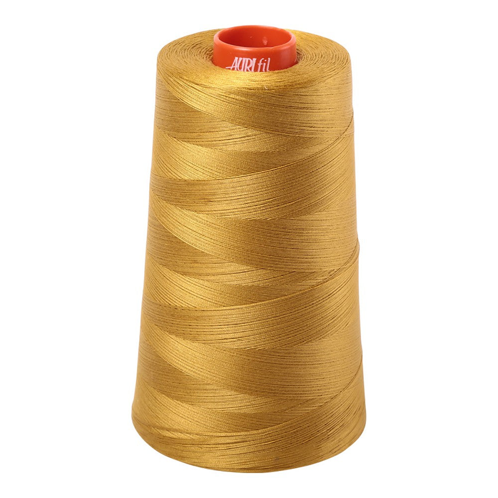 Aurifil 50wt cotton thread cone in Mustard 5022