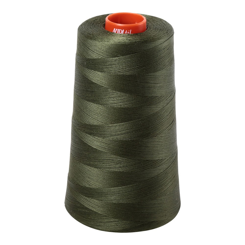 Aurifil 50wt cotton thread cone in Medium Green 5023