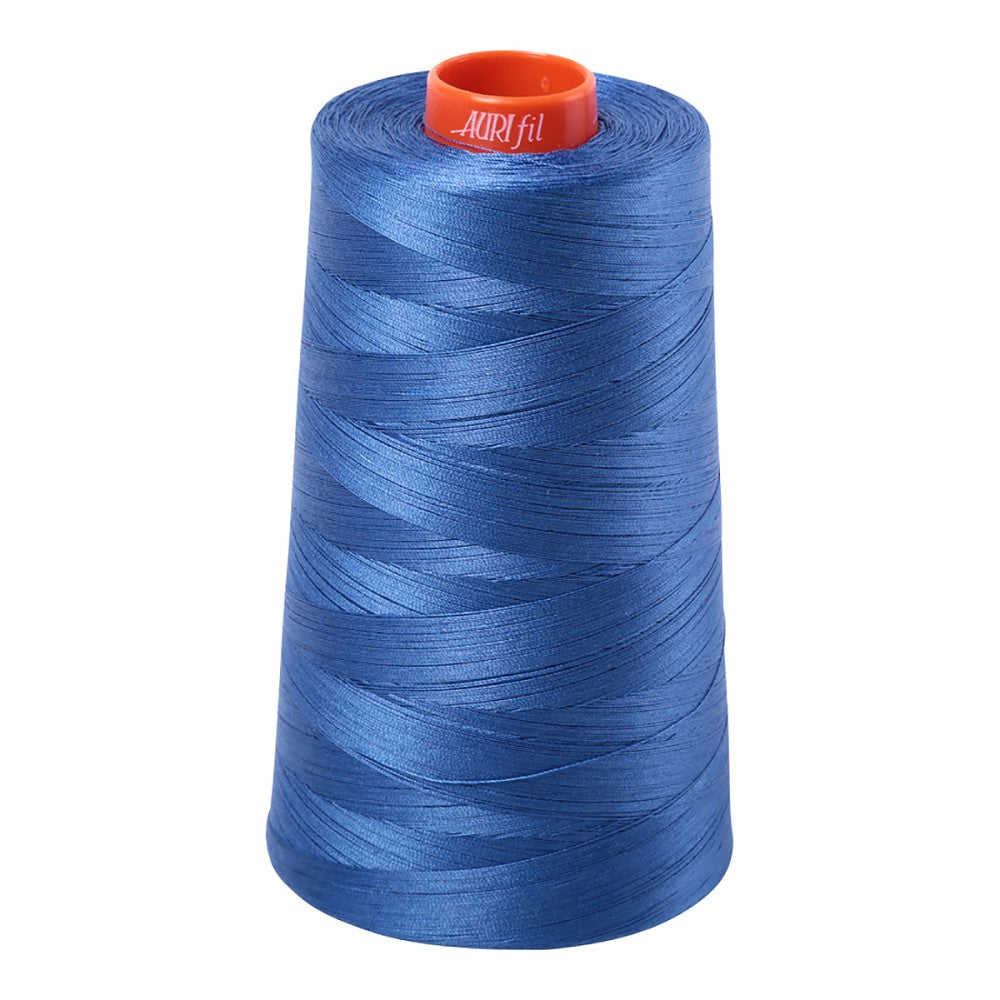 Aurifil 50wt cotton thread cone in Peacock Blue 6738