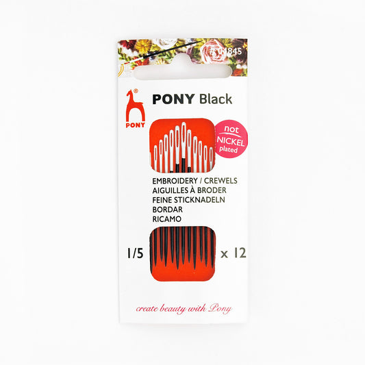 Pony Black Crewels Sewing and Embroidery Needles with white eye
