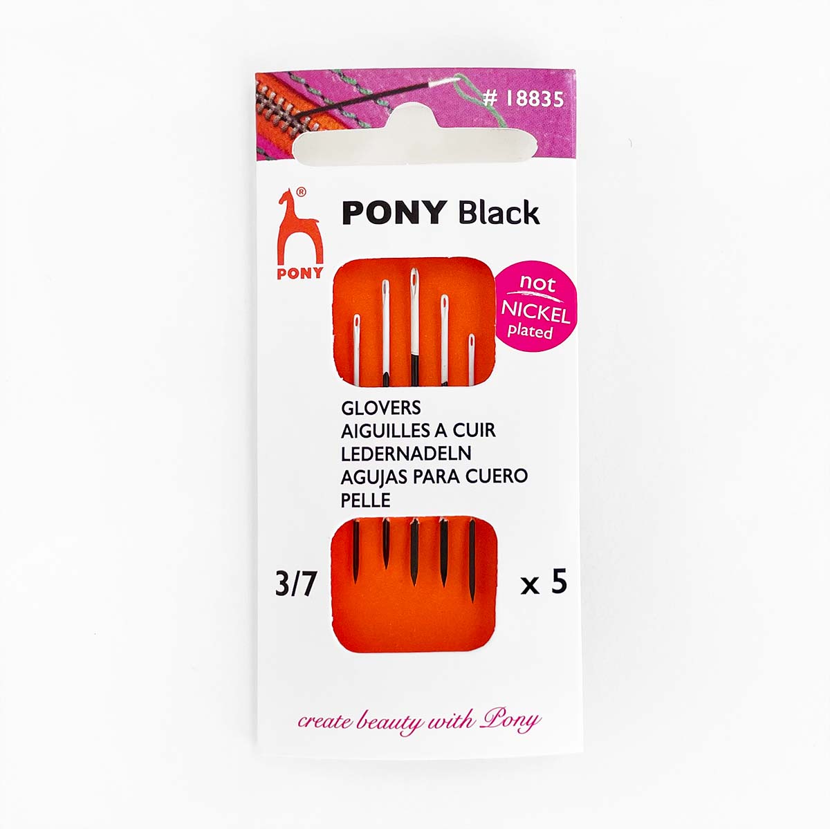 Pony Black Glovers Leather needles with white eye