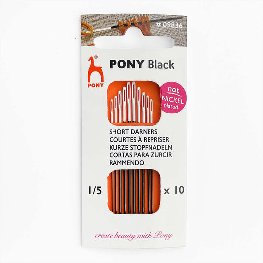 Pony Black Short Darners Sewing Needles with white eye